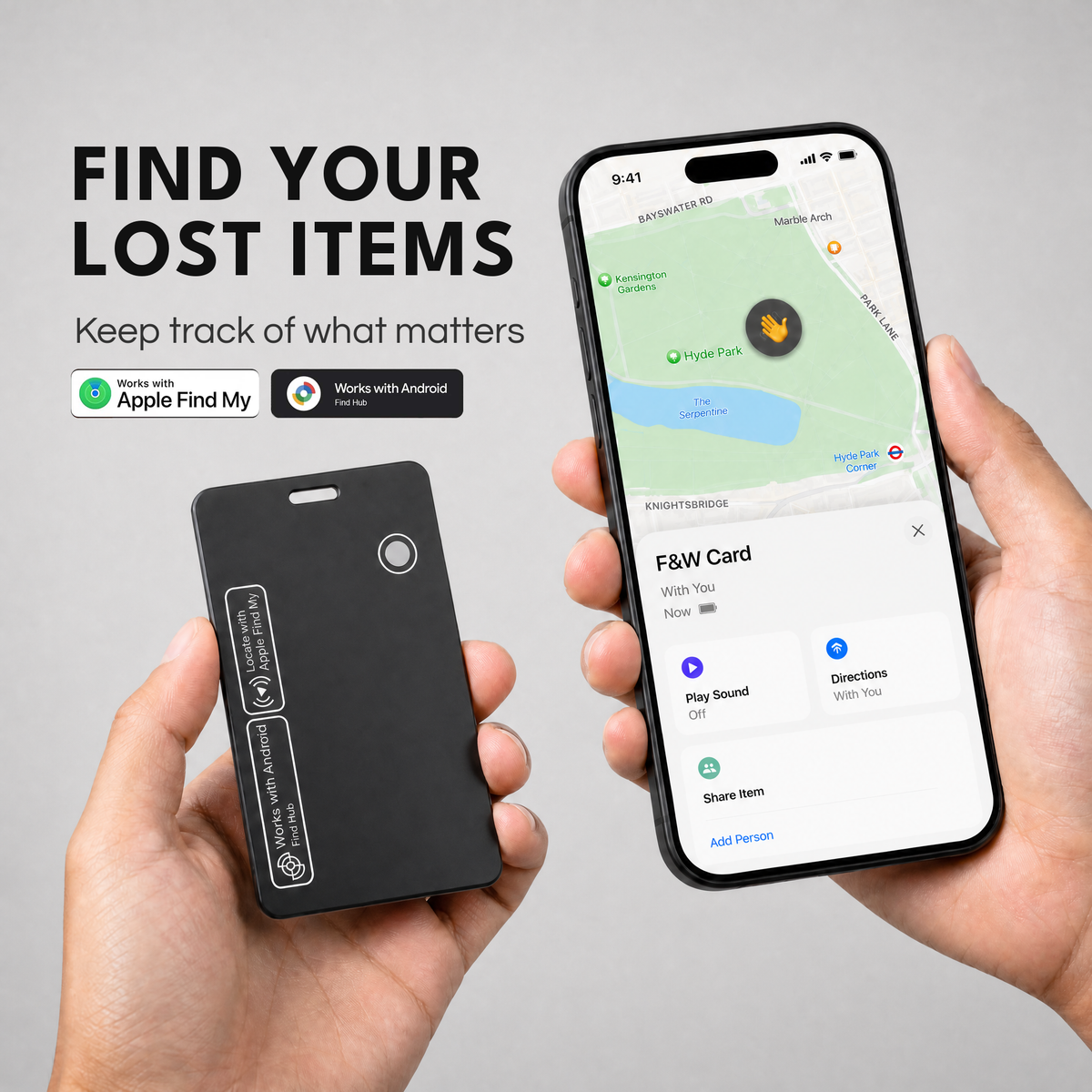 Find your lost items: tracker card works with Apple Find My and Google Find Hub
