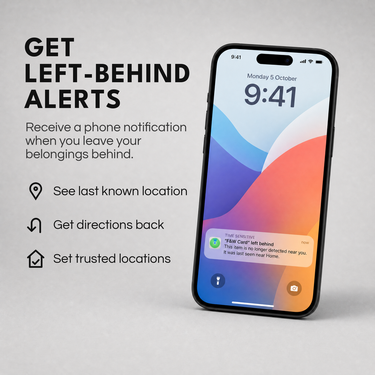Left-behind alert notification on a phone lock screen
