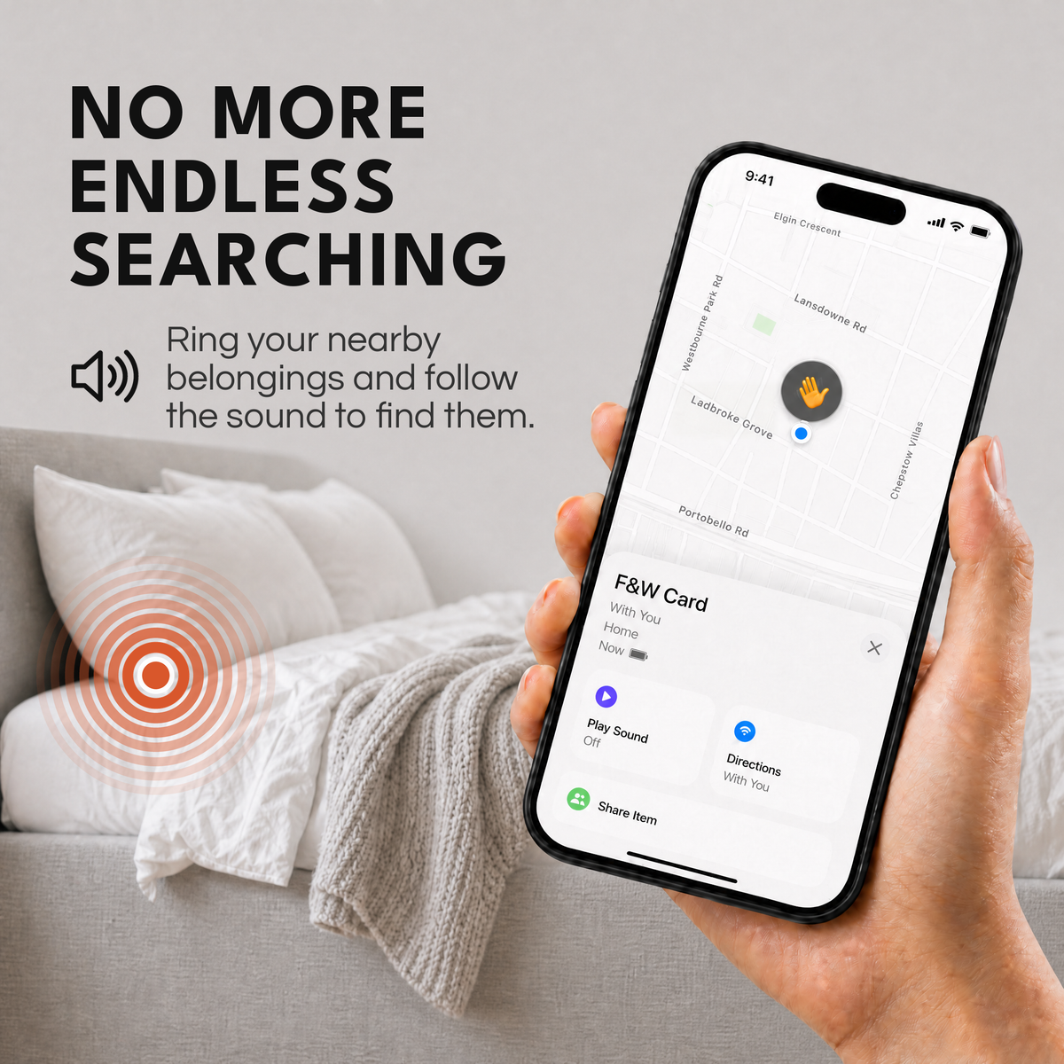 Ring the tracker card from your phone to find it nearby