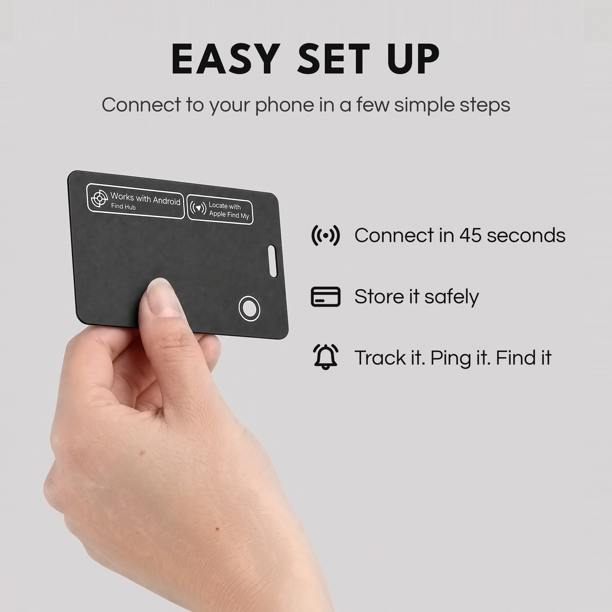 Easy set up: connect the tracker card to your phone in a few simple steps
